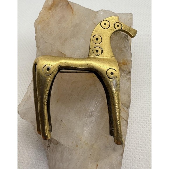 The Unbranded Brand Jewelry - Vintage Gold Tone Horse Brooch Sculptural Mid Century Modern Style Animal Figure